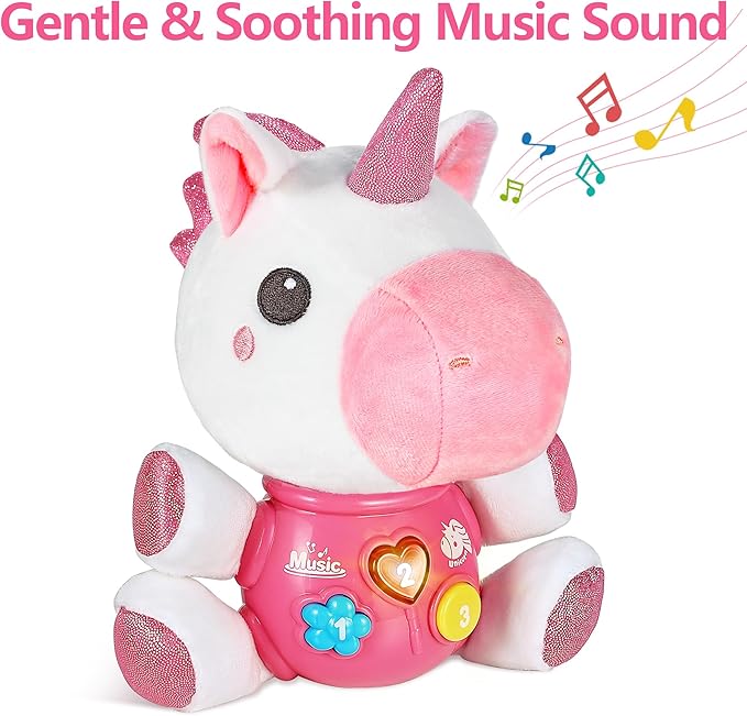 iPlay, iLearn Baby Unicorn Musical Toys, Newborn Girls Gift, Soft Unicorn Plush Stuffed Animal, Infant Light Music Time, 1st Birthday Shower Gift Stuffers for 0 1 2 3 6 9 12 18 Month 1-3 Yrs Toddlers