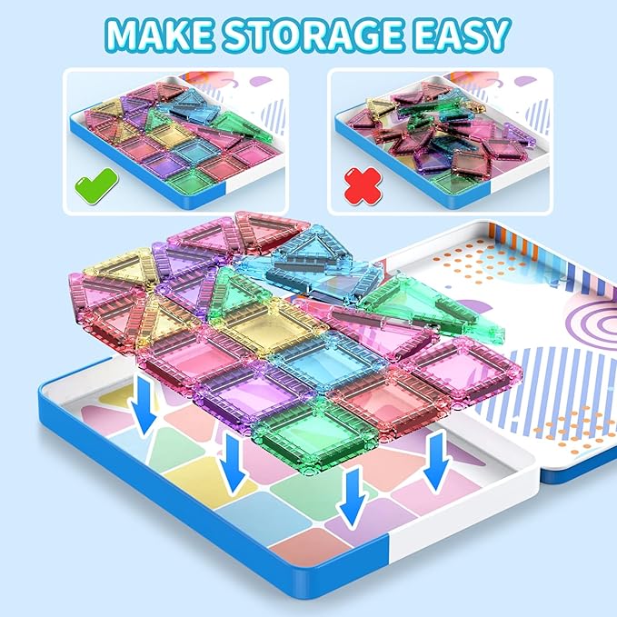 40PCS Mini Magnetic Tiles Travel Set, Portable STEM Building Blocks for Kids with Metal Storage Box, Montessori Sensory Toys for Classroom & Travel, Ideal Gift for Boys & Girls