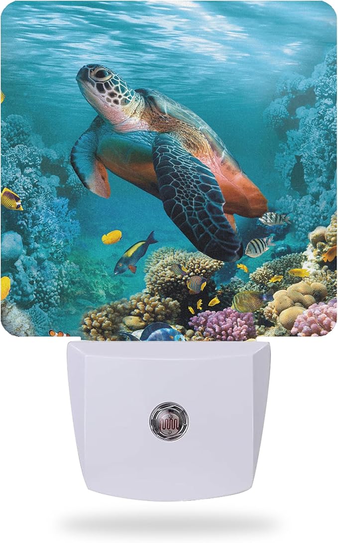 Night Light Plug into Wall,Sea Turtle Corals Fish Night Light with Dusk to Dawn Sensor Night Light for Kid Girls Boys Women Men Room Decor,Hallway,Kitchen,Bathroom,Nursery,Stairs
