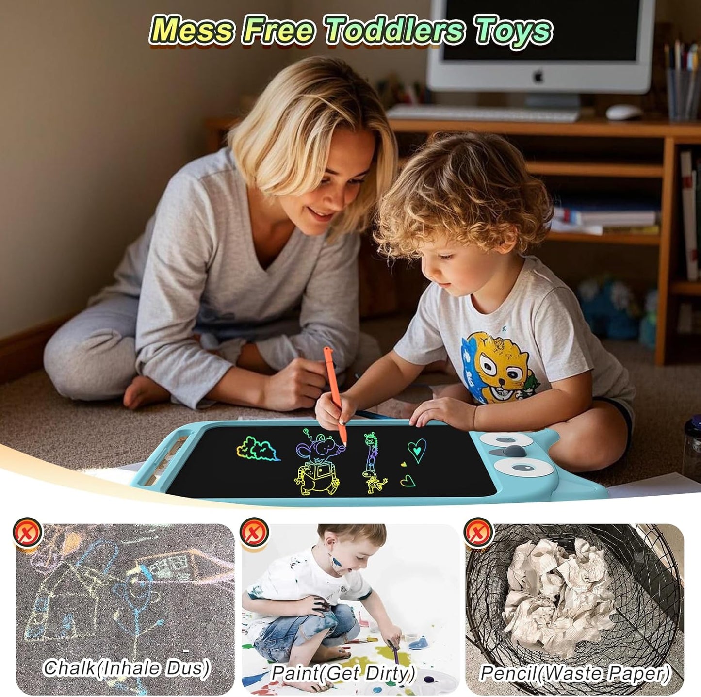 10 Inch LCD Writing Tablet, Erasable Doodle Board Toy, Cute Owl Drawing Pad for Kids Ages 2-6 - Educational Christmas Birthday Gift (Owl)