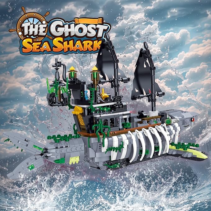 Mechanical Shark Ship Building Blocks Set, The Ghost Sea Shark Pirate Ship Building Blocks Sets,Toys Gift for Kids Adult Collections Enthusiasts