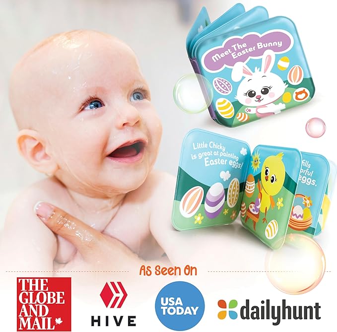 Easter Bath Book Set for Babies & Toddlers – 4 Colorful, Soft, and Waterproof Bath Books with Bunny & Animal Friends – Fun Bath Toys & Basket Stuffers – Perfect for Easter & Baby Showers