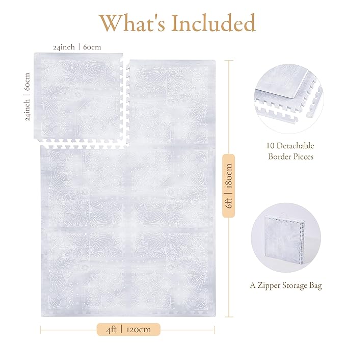 PopsyKosy Premium Exercise & Baby Foam Play Mats - Stylish & Large Non-Toxic Odorless Floor Mat - 6 Tiles - Spacious 6ft x 4ft - Peel-Resistant Reinforced - Soft Thick, Waterproof - Lavender Gray
