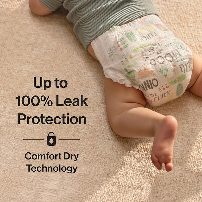 The Honest Company Clean Conscious Diapers for Delicate Skin | Up to 100% Leakproof | Hypoallergenic, Fragrance Free | Fall '25 Limited Edition Prints | Club Box, Size 4 (22-37 lbs), 54 Count
