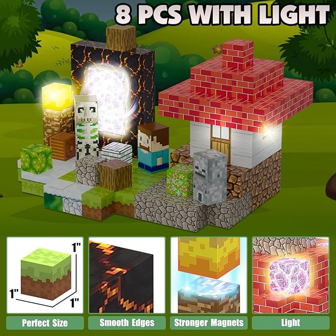 200PCS Magnetic Blocks Building Toys Set, Light Up Magnet Cubes, 3D Magnetic Building Blocks for Kids Boys Girls Ages 3+, STEM Sensory Christmas Birthday Present Construction Toys