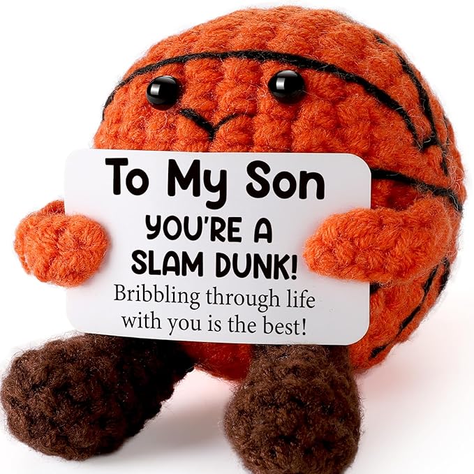 Christmas Basketball Gifts for Son from Mom/Dad - Christmas Stocking Stuffers Gifts for Adults Son in Law, Handmade Cool Crochet Small Basketball Presents for Birthday Graduation Xmas