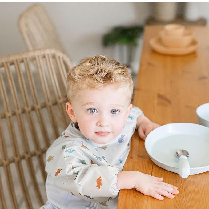Tiny Twinkle Long Sleeve Bib for Babies & Toddlers – Waterproof Smock Bib for Eating – Machine Washable & Mess-Proof, Baby Feeding Essential & Shower Must-Have(Dinosaur, 2-4Y)