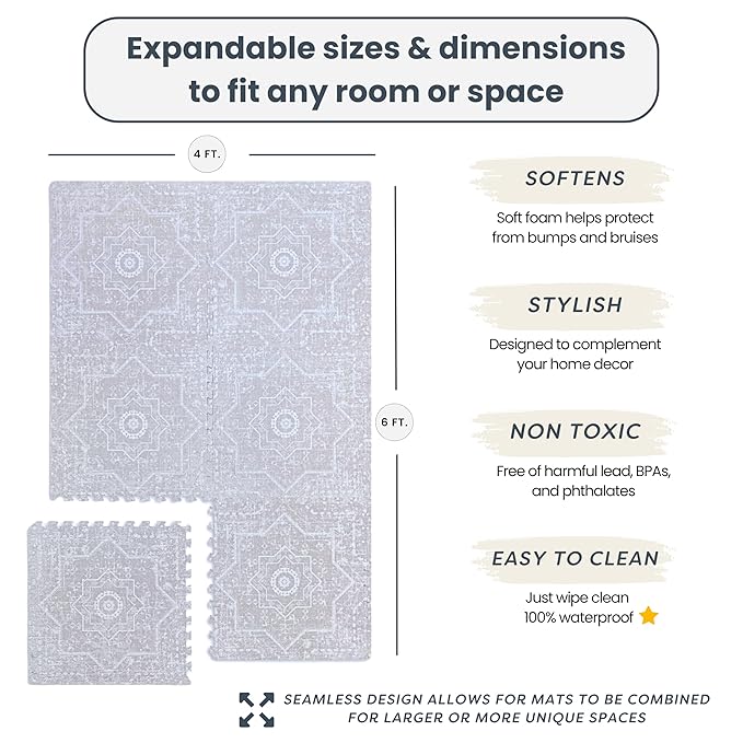 Baby Play Mat for Floor - Layla (4x6ft) - Premium EVA Foam Play Mat for Babies & Toddlers (Ages 0-5+) - Non-Toxic Playmat for Tummy Time, Crawling & Playroom - Stylish & Comfortable