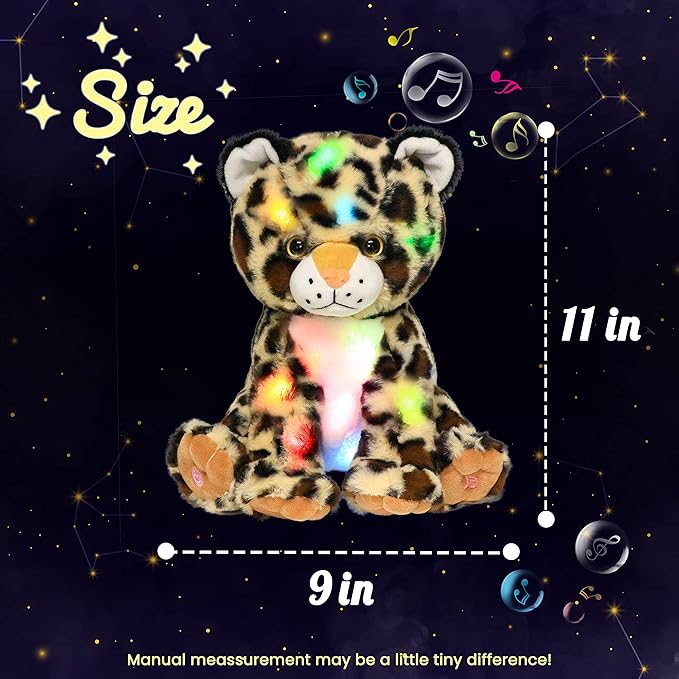 Hopearl LED Musical Plush Leopard Lighting Up Cheetah Stuffed Animal Panther Floppy Night Lights Glow in The Dark Birthday Festival for Kids Toddlers Boys, 11''