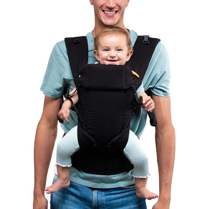Beco Baby Carrier - Gemini Baby Carrier from Newborn to Toddler - Certified Ergonomic Newborn Baby Carrier for Infants and Children of 7-35 lbs - M Shape, Adjustable Seat, 100% Cotton (Metro Black)