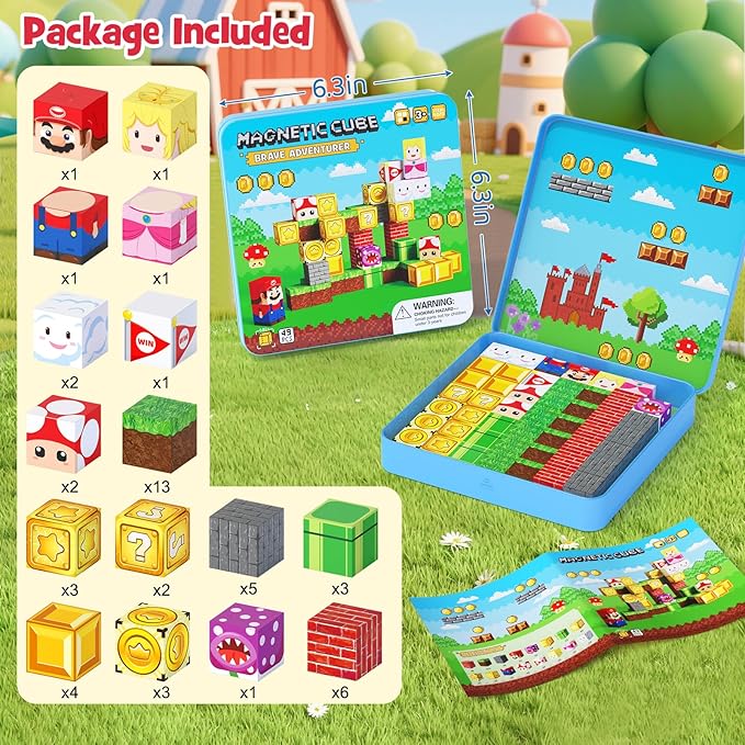 STEM Magnetic Building Blocks Cube Set Toys for 3-8 Year Olds - Travel Construction Set with Storage Tin Box, Ideal Educational Gift for Toddlers 3-5