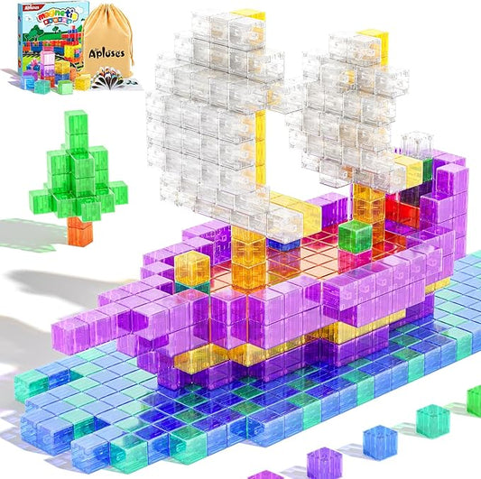 Magnetic Blocks Building Toys - Transparent Rainbow Magnetic Cubes Set, Outdoor Sensory Autism STEM Toys Gifts for Kids Aged 3+ Year Old Boys & Girls