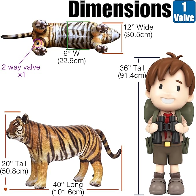 Jet Creations Tiger Inflatable 40"L x 20"H – Blow Up Animal Toy for Kids 3+ – Safari Party, Birthday, Holiday & Halloween Decor, Yard Display, Pool Play, VBS, Orange with Black Stripes, 1 PC