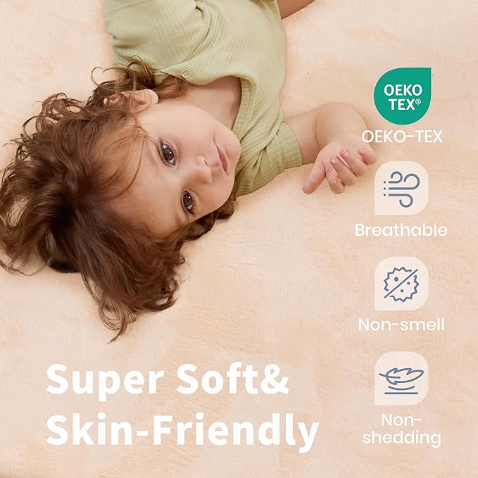 ACOMOPACK 1.3" Thick Baby Play Mat for Floor 59x71"-Large Water-Repellent&Non-Slip Memory Foam Mat for Kids,Toddlers,Soft Velvet Nursery Rug for Tummy Time&Crawling,Yoga,Tatami Style(Blush)