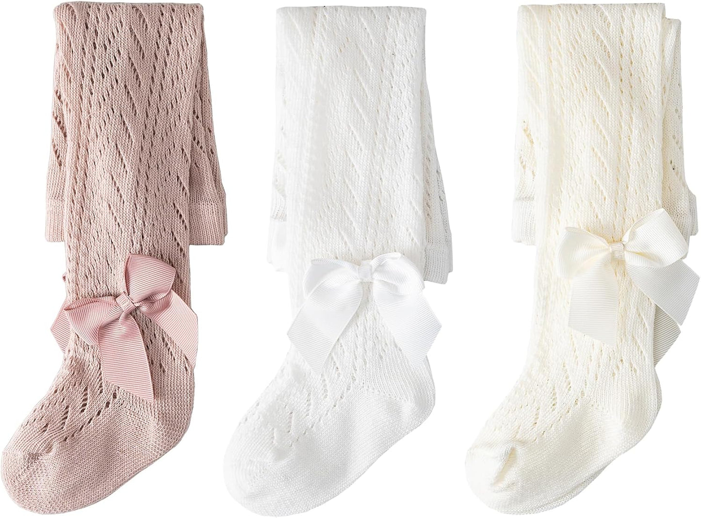 CHUNG Baby Girls Cotton Tights Thin Hollowed Summer with Bowknot Mesh Lace Fashion Toddler Footed Legging Pantyhose