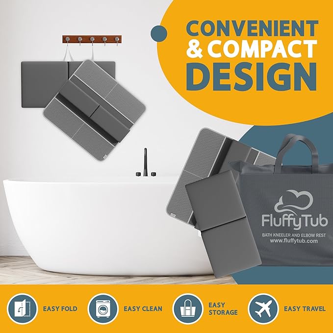 Memory Foam Bath Kneeler and Elbow Rest Pad Set, 2-Inch Thick, Water-Resistant Mat – Baby Bath Time Essentials Cushion and Bath Kneeling Pad for Bathing Baby with Bathtub Toy Organizer.