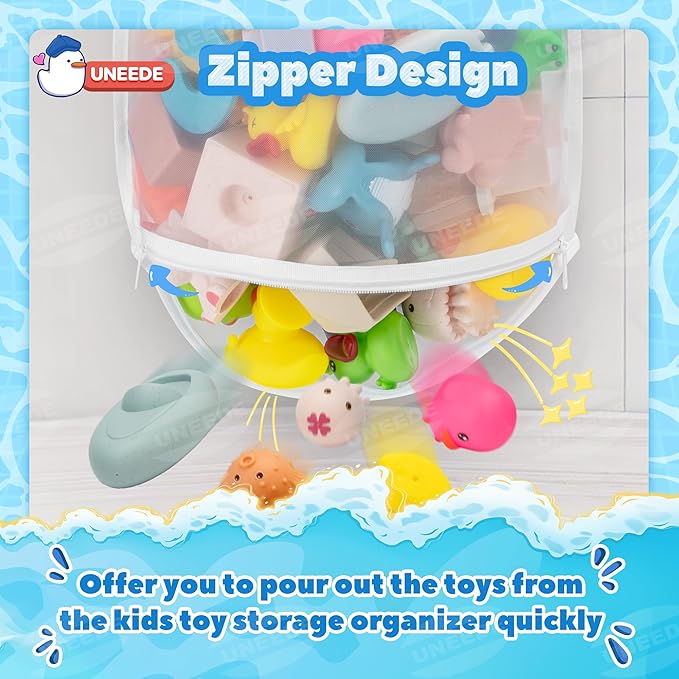 UNEEDE 3.5 Gallons Corner Mounted Versatile Bath Toy Organizer, Mesh Shower Caddy for Bathtub Toy Organizer and Storage, Quick Dry Bath Toy Holder