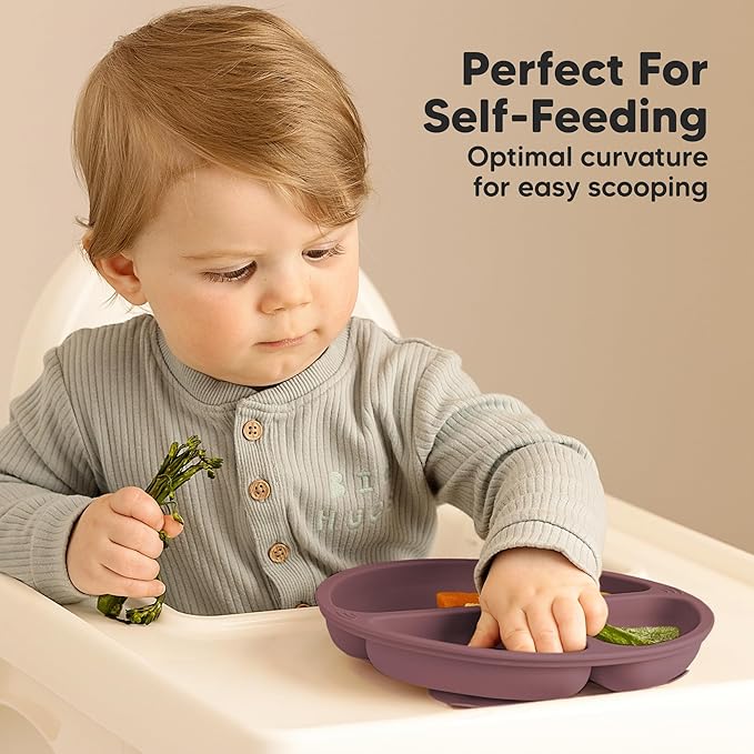 KeaBabies Suction Plates for Baby, Toddler - 3-Pack 100% Silicone Toddler Plates with Suction, Divided, BPA-Free Baby Led Weaning Essentials for Kids, Dishwasher, Microwave Safe, Durable (Rocky)