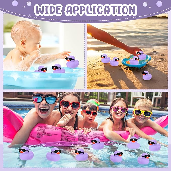 Sosation 36 Packs Mini Rubber Ducks with Sunglasses Sets 2.2 Inch Bath Squeaky Rubber Duckies Cute Float Bathtub Toys for Christmas Birthday Party Favors Class Prizes Car Decor(Light Purple)