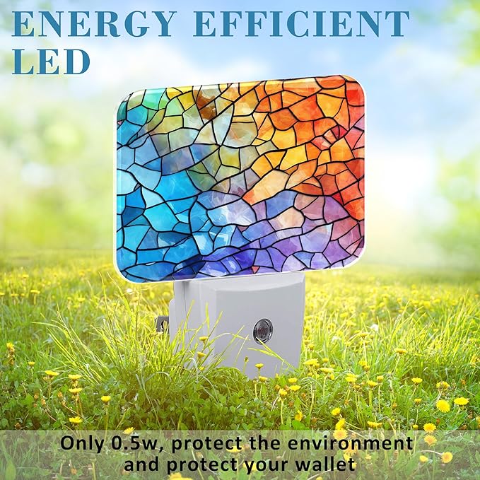 Multicolored Stained Glass Pattern Night Light, Colorful Glass Nightlight Plug into Wall with Dusk to Dawn Sensor for Kid Girls Boys Women Men Bedroom,Hallway,Kitchen,Bathroom,Stairs Decor