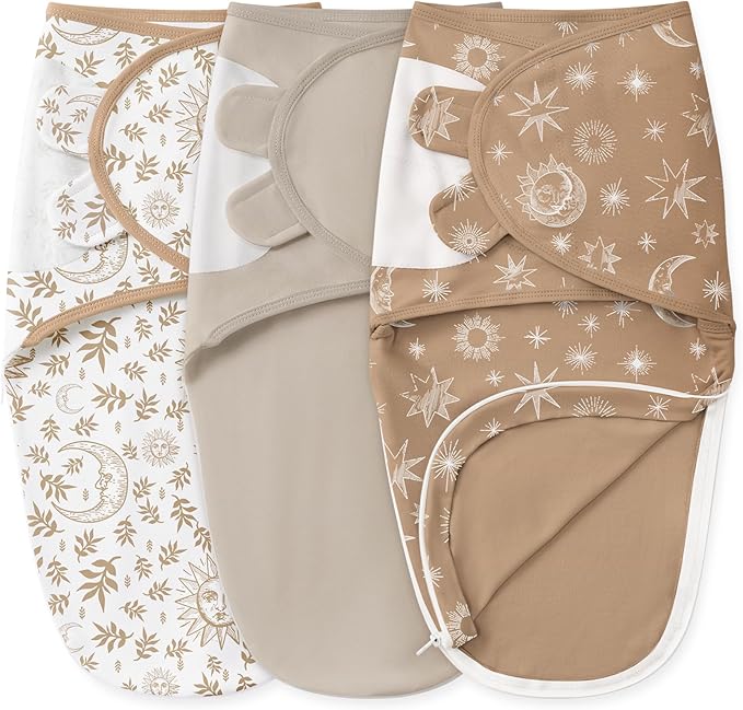 Baby Swaddles for Newborns with Zipper, 100% Cotton Newborn Swaddle Sack, 3 Pack Baby Swaddles 0-3 Months Swaddle Sleep Sack for Newborn Baby Boy Girl Brown Sun