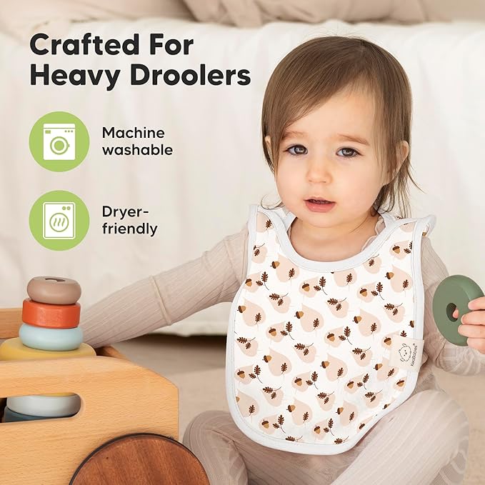 8-Pack Baby Bibs for Boys, Girls - Pullover Bibs for Drooling Teething Baby Girl & Boy Toddler, Newborn, Soft & Absorbent, Cute Colors, Large Torso Coverage Keep Infant Clean & Dry (Fall Spores)