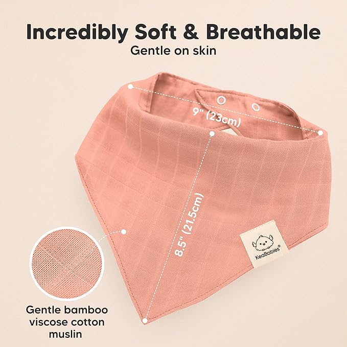 KeaBabies 8-Pack Muslin Baby Bibs for Boys, Girls - Muslin Bandana Drool Bibs for Baby Girl & Boy, Drooling Newborn, Teething Toddler, Infant 0-36 months, 100% Cotton Extra Absorbent & Soft (Dew)