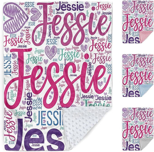 Custom Baby Blanket with Name, Personalized Toddler Blanket for Newborns, Purple Letters Soft Double Layer Flannel Blankets, Personalized Baby Gifts for Nursery Infant Shower Birthday(47"x60")
