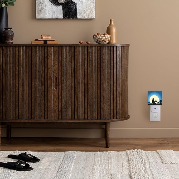 Halloween Night Lights Plug into Wall,Black Cat Moon Night Light Dusk to Dawn Sensor LED Lamp 0.5W for Boys/Girls/Women/Men Decorations Room 0.5W Sleep Friendly