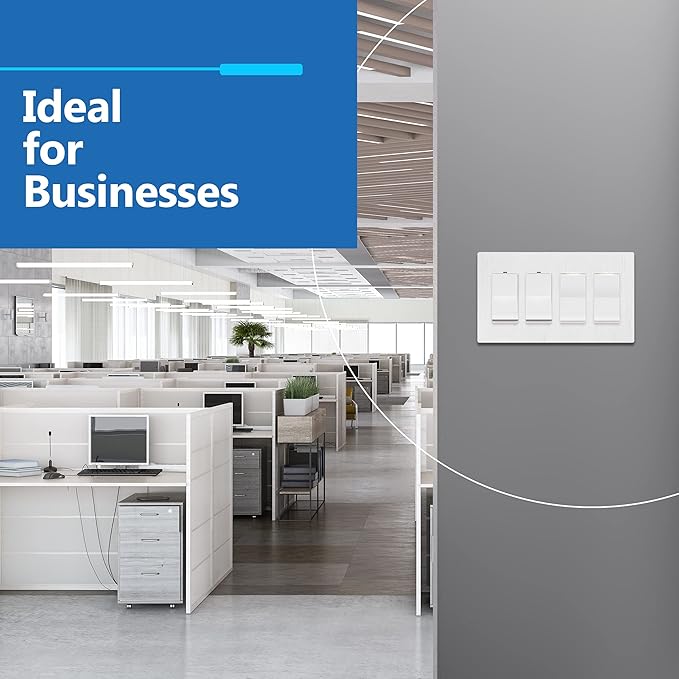 LIDER Brushed Finish Decorator Switch Cover, Screwless Wall Plate, Mid-Size 4-Gang 4.88" x 8.58", Unbreakable Polycarbonate Thermoplastic, UL Listed, LSWP-34M-BW, Brushed White