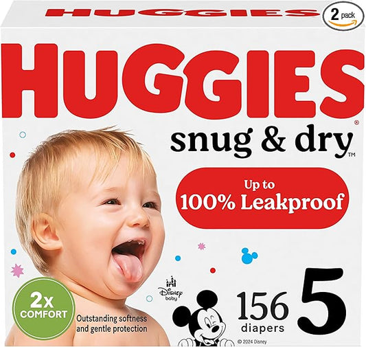Huggies Size 5 Diapers, Snug & Dry Baby Diapers, Size 5 (27+ lbs), 156 Count (2 Packs of 78), Packaging May Vary