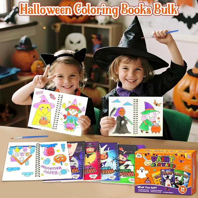 ZMLM 24 Water Coloring Books for Kids Party Favors - Bulk Mini Coloring Books for Kids Ages 4-8,Small Birthday Goodie Bag Stuffers School Teacher Return Gift Art Crafts Classroom Prizes (Halloween)