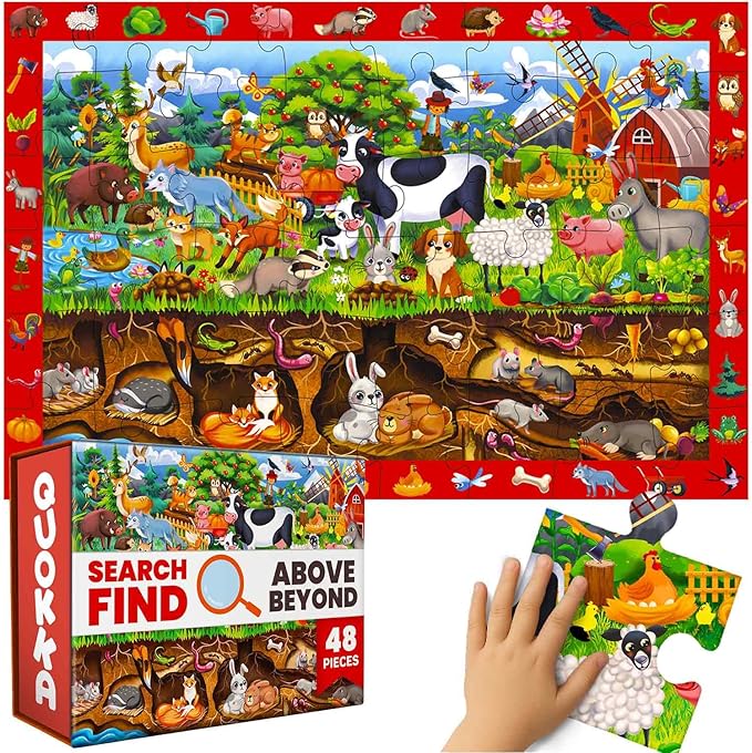 QUOKKA Floor Puzzles for Kids Ages 4-8 – 2x3 FT Giant Search and Find Jigsaw – 48 Large Pieces – Above and Beyond Observational Scene – Educatinal Montessori Toy with Gift Box – Fun Learning Activity