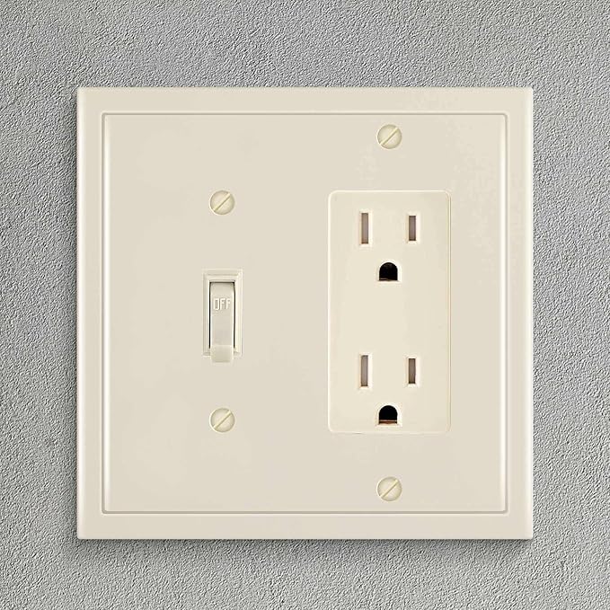 Henne Bery Modern Edge Decorative Wall Plate Switch Plate Outlet Cover, Durable Solid Zinc Alloy (Toggle/Decorator, Light Almond)