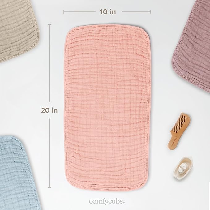 Comfy Cubs Muslin Burp Cloths 20" x 10", Pack of 10 - Large, 6-Layer, Ultra Absorbent 100% Cotton for Baby Drool and Messes - Soft, Safe & Gentle Baby Burp Cloths for Boys & Girls - Lace