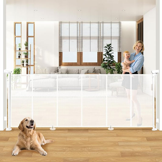 120" Extra Wide Retractable Baby Gates Dog Gate, Long Mesh Gate Pet Gate for Large Opening, 34" Extra Tall Child Safety Gate with Reinforced Strips for Stairs Hallways Doorways Deck Indoor Outdoor