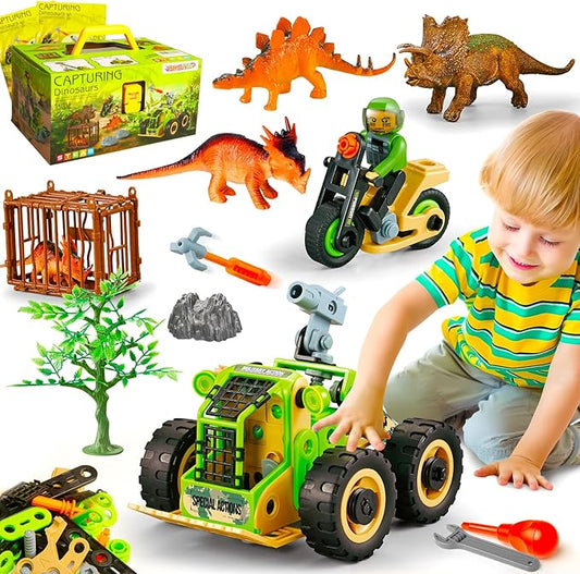 HOMETTER Dinosaur Building Toys, STEM Learning Toys, Construction Engineering Kit for Kids, Creative Set Capturing Dinosaurs Game Christams Ideas Gift for Boys Age 4 5 6 7 8 9 10+ Years Old