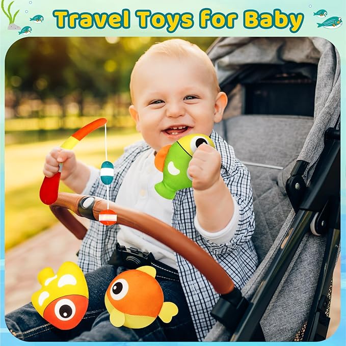 KMUYSL Baby Toys 0-3-6-9-12 Months, My First Tackle Box Plush Toys -4 Pcs Sensory Playset Soft Toys with Squeaker Crinkle for 0-12 Months Newborn Infant, Birthday for Boys Girls