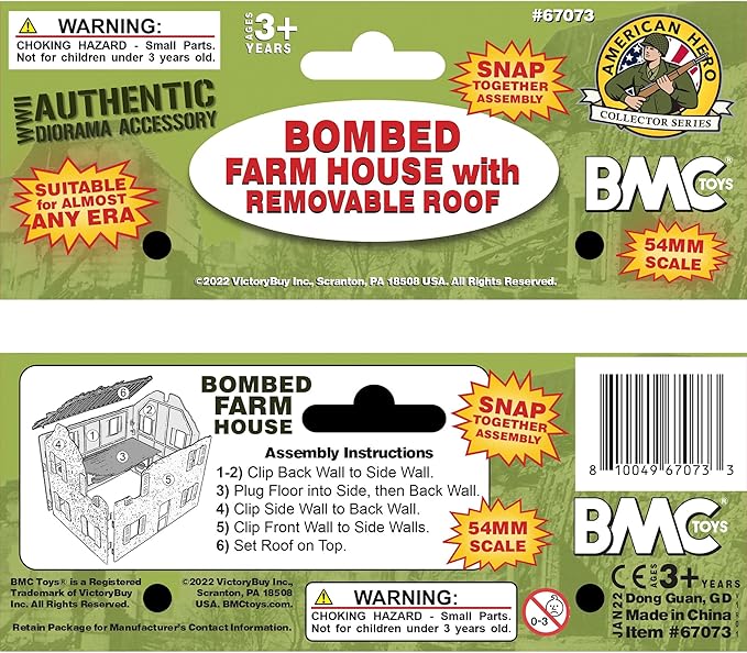 BMC WW2 Bombed French Farm House - Plastic Army Men Playset Accessory