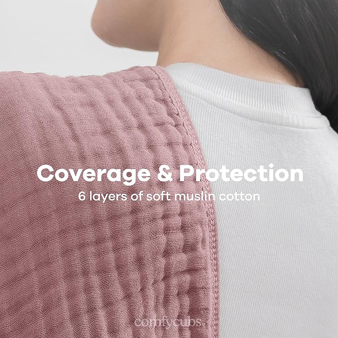 Comfy Cubs Muslin Burp Cloths 20" x 10", Pack of 6 - Large, 6-Layer, Ultra Absorbent 100% Cotton for Baby Drool and Messes - Soft, Safe & Gentle Baby Burp Cloths Set for Boys & Girls - Mauve