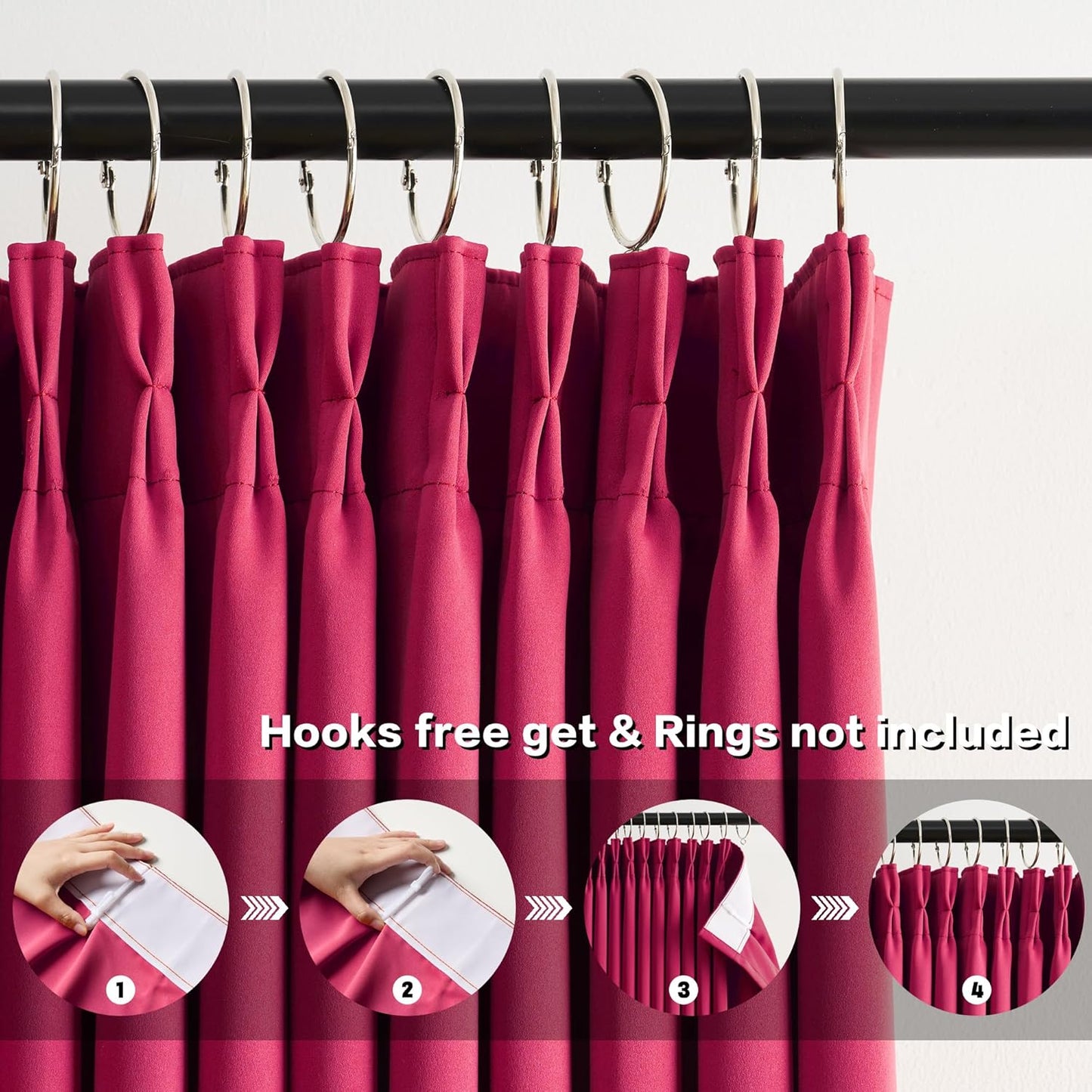 KEQIAOSUOCAI Pinch Pleated Curtains 120 Inches Long, Energy Saving Window Treatment Privacy Drapery for Living Room, Vertical Track System Elegant Hook Drapes(Hot Pink, 2 Panels, W40 x L120)