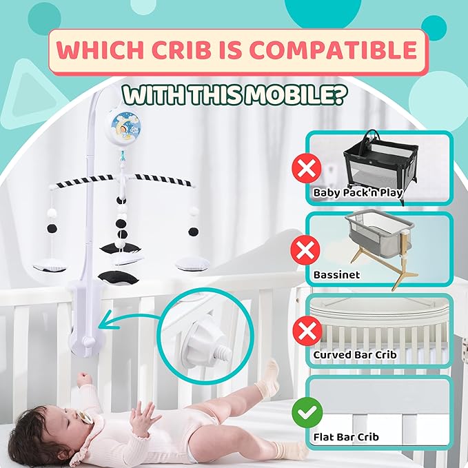 Montessori Mobile Baby for Crib (TINITIGIES) - Black and White Mobile Give Visual Stimulation to Engage Your Newborn - Baby Crib Mobile for Boys & Girls - Baby Mobile for Crib