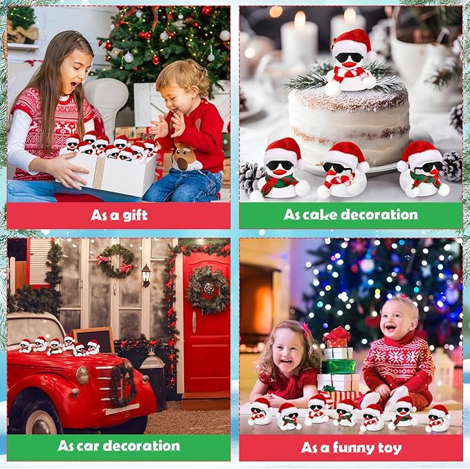 Syhood 48 Sets Christmas Mini Rubber Duck Bulk with Sunglasses Scarf Hats and Adhesive Dots Duckies Bath Toy Xmas Decor for Christmas Winter Gift Cruise Birthday Party (Xmas Hat)