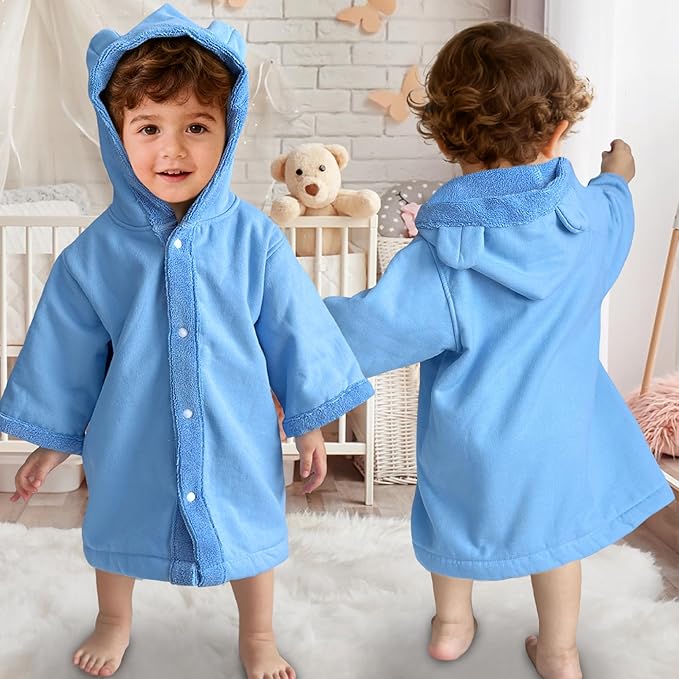 VOOVA & MOVAS Baby Hooded Bath Towel with Bear Ear,0-3Years | Ultra-Absorbent & Skin-Friendly Soft 100% Cotton for Newborns, Infants – Pool, Beach, Bath Time | Perfect, Blue