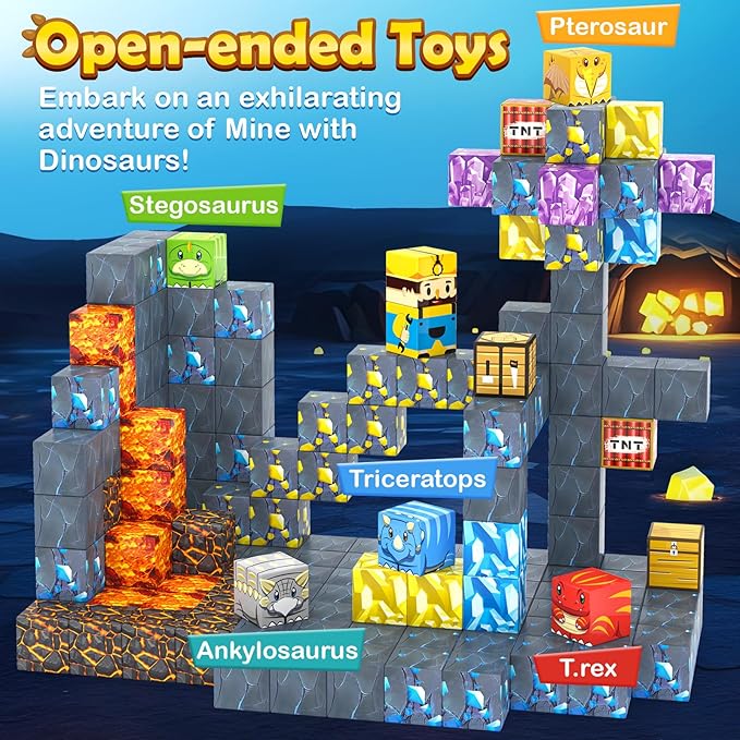 100PCS Magnetic Blocks-Build Mine Magnet World Jurassic Sword Dinosaur Toys Building Blocks for Boys Girls Ages 3-5 5-7, Classroom Must Haves Stem Education Sensory Kids Toys Christmas Birthday Gifts