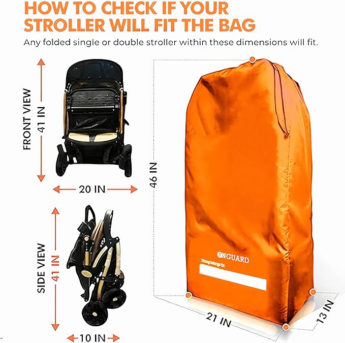 ONGUARD Waterproof Single and Double Stroller Bag for Airplane - Travel Stroller Cover for Air Travel and Storage - Gate Check Bag Backpack- Baby Airplane Essentials - Orange