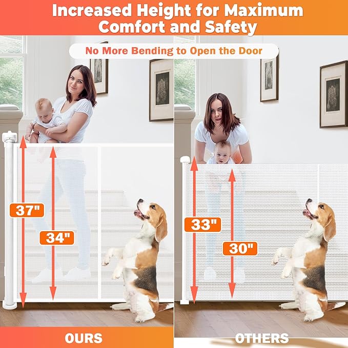 120" Extra Wide Retractable Baby Gates Dog Gate, Long Mesh Gate Pet Gate for Large Opening, 34" Extra Tall Child Safety Gate with Reinforced Strips for Stairs Hallways Doorways Deck Indoor Outdoor