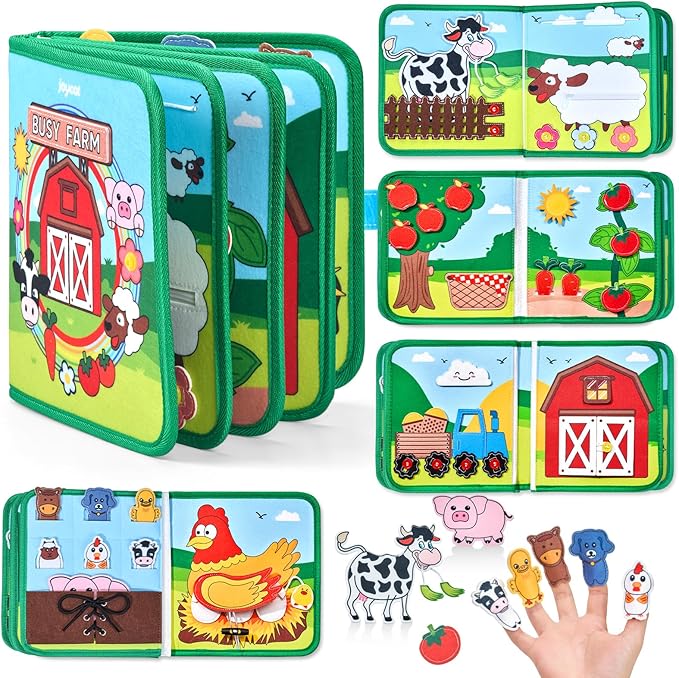 Farm Busy Book for Toddlers 1-3 - 1 Year Old Boys Girls Gifts Toys, Educational Quiet Activity Book with Life Skills, Toddler Travel Toys 1-2