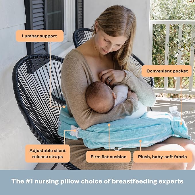 My Brest Friend Nursing Pillow - Deluxe - Enhanced Comfort w/ Slipcover - Ergonomic Breastfeeding Pillow For Ultimate Support For Mom & Baby - Adjustable Pillow W/ Handy Side Pocket, Aqua