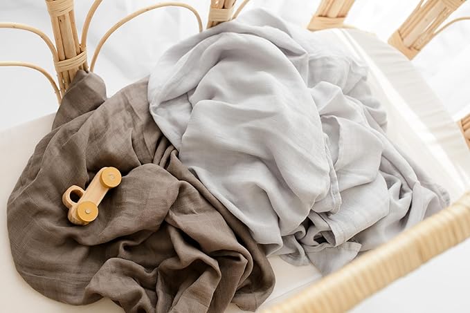 Baby Boy Blankets, Muslin Swaddle Blankets Light Blue & Brown 2-Pack – Soft Viscose derived from Bamboo & Cotton Baby Blankets, 47x43, Breathable Receiving Blankets, Baby Boy Gifts